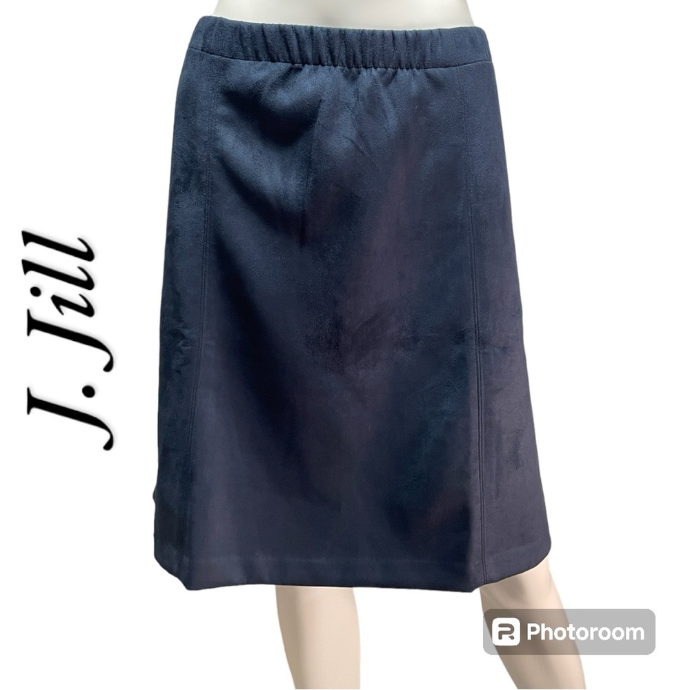 J. Jill Navy Blue Luxe Faux Suede Pull On Elastic Waist Skirt Women's Size XL